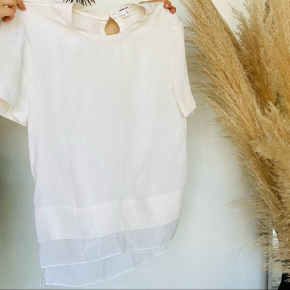 HELMUT LANG Silk White Short Sleeve Tee Shirt Blouse Textured Two Layer Top XS - Picture 4 of 13